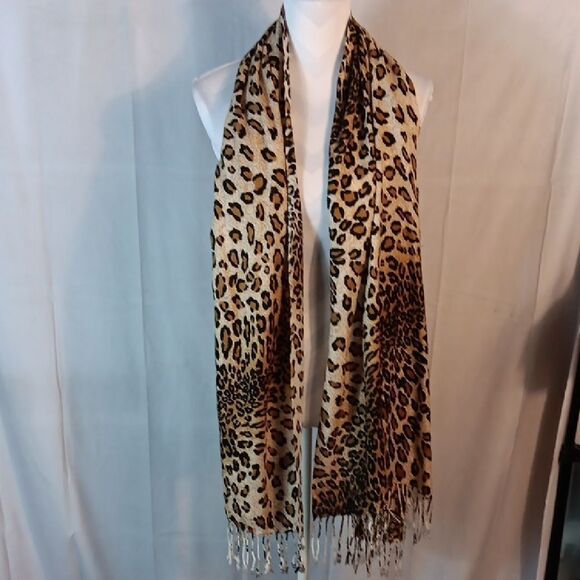Pashmina Silk Leopard Print Scarf - Picture 1 of 4